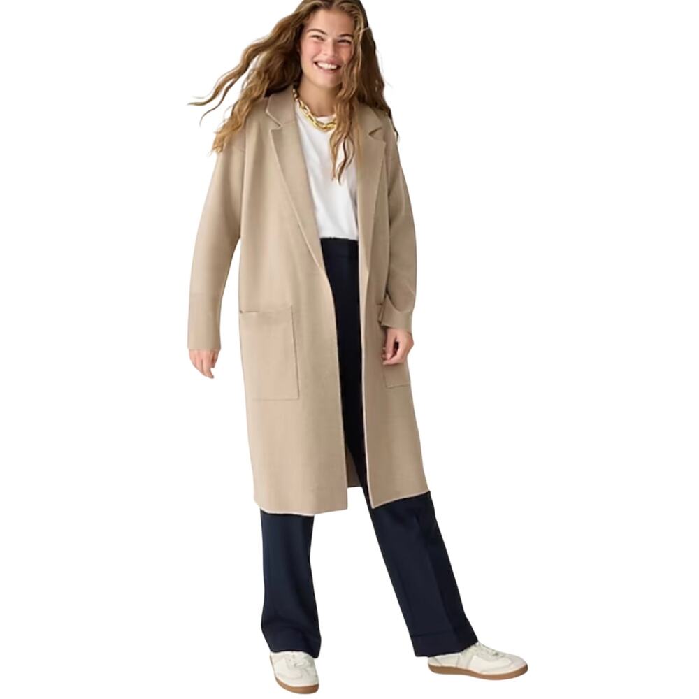 J. Crew Ella Open-Front Long Sweater Duster Blazer Women Beige Tan Neutral XS